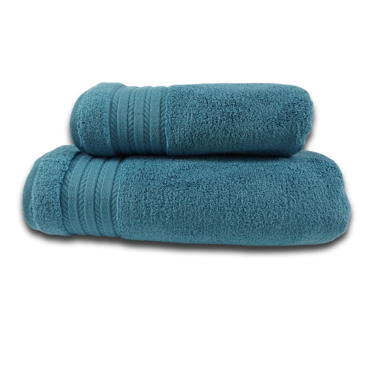 Комплект 2 хавлиени кърпи, 100% MicroCotton Jacquard, плътност 580 gsm, 50x100cm + 70x140 cm, Seneca, Petrol