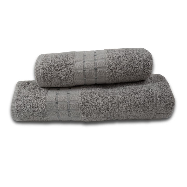 Set 2 prosoape, 100% Bumbac Jacquard, densitate 450 gsm, 50x100cm + 70x140 cm, Notus, Silver