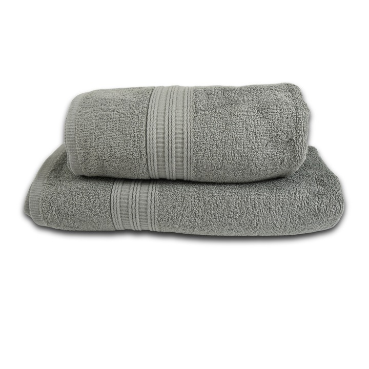 Set 2 prosoape, 100% Bumbac, densitate 520 gsm, 50x100cm + 70x140 cm, Glaucia, Grey