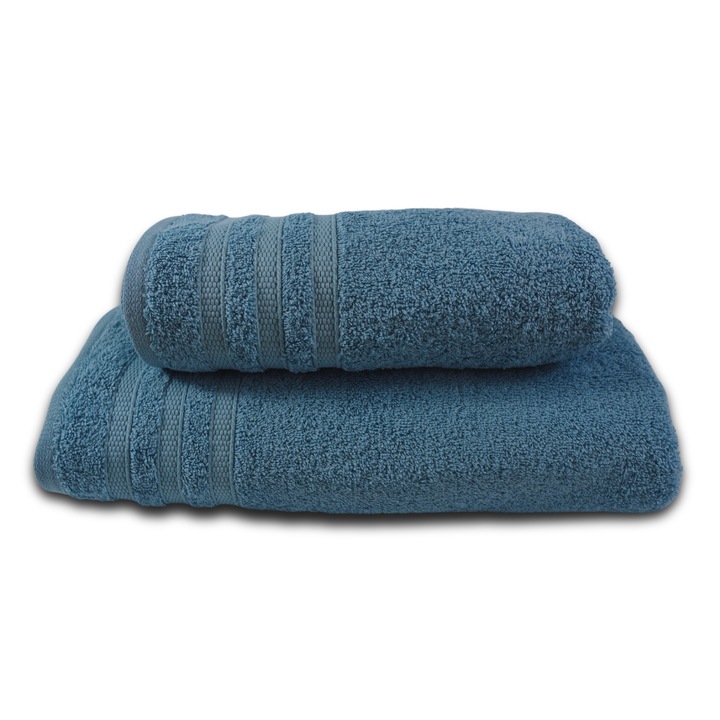 Комплект 2 хавлиени кърпи, 100% памук, плътност 580 g/m², 50x100cm + 70x140 cm, Lamia, Ice Blue