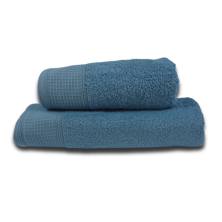 Set 2 prosoape, 100% Bumbac, densitate 480 gsm, 50x100cm + 70x140 cm, Nicodemus, Ice Blue