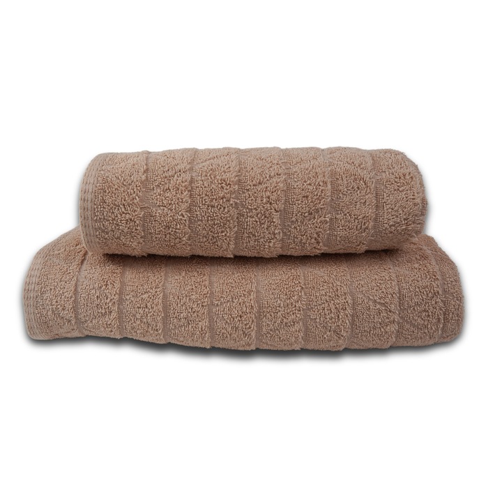 Set 2 prosoape, 100% Bumbac Jacquard, densitate 390 gsm, 50x100cm + 70x140 cm, Mermin, Beige