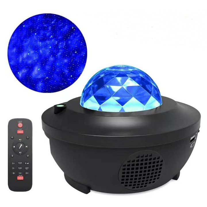 Proiector de stele USB Jormftte, 21 moduri de iluminare, control Bluetooth, negru, 16.5x16.5x13cm