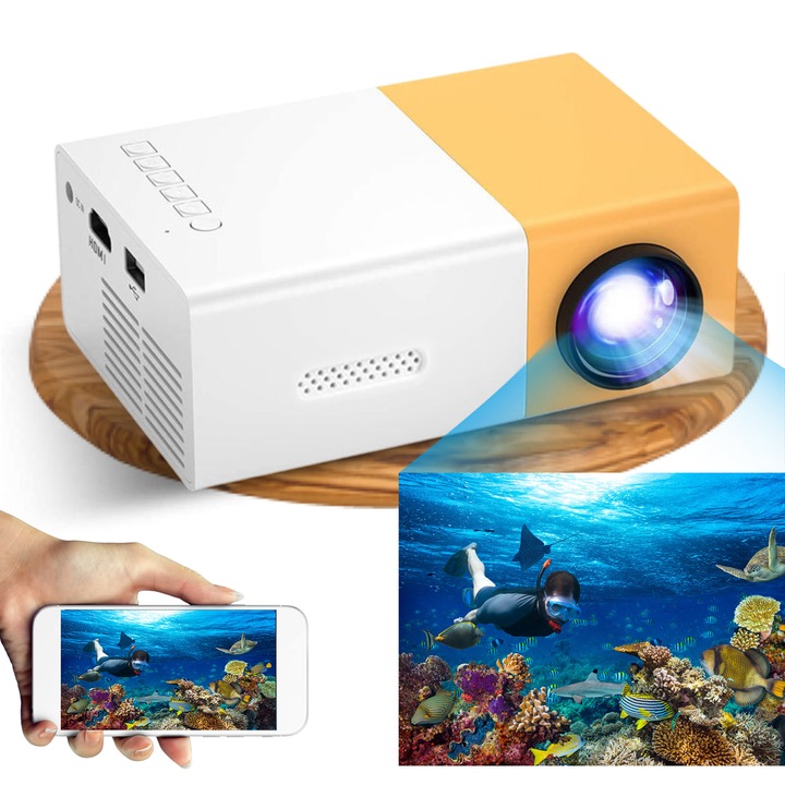 Videoproiector mini Jormftte T01S, Full HD, 1500:1 contrast, 2200 lumeni, 40-130 inch