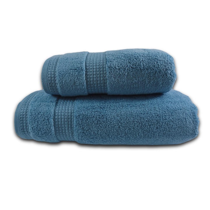 Set 2 prosoape, 100% MicroBumbac, densitate 580 gsm, 50x100cm + 70x140 cm, Heroidias, Blue
