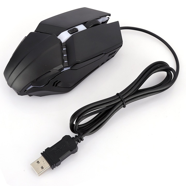 Vezetékes gamer egér, 800/1200/1600 DPI állítható, színes világítás, 150 cm