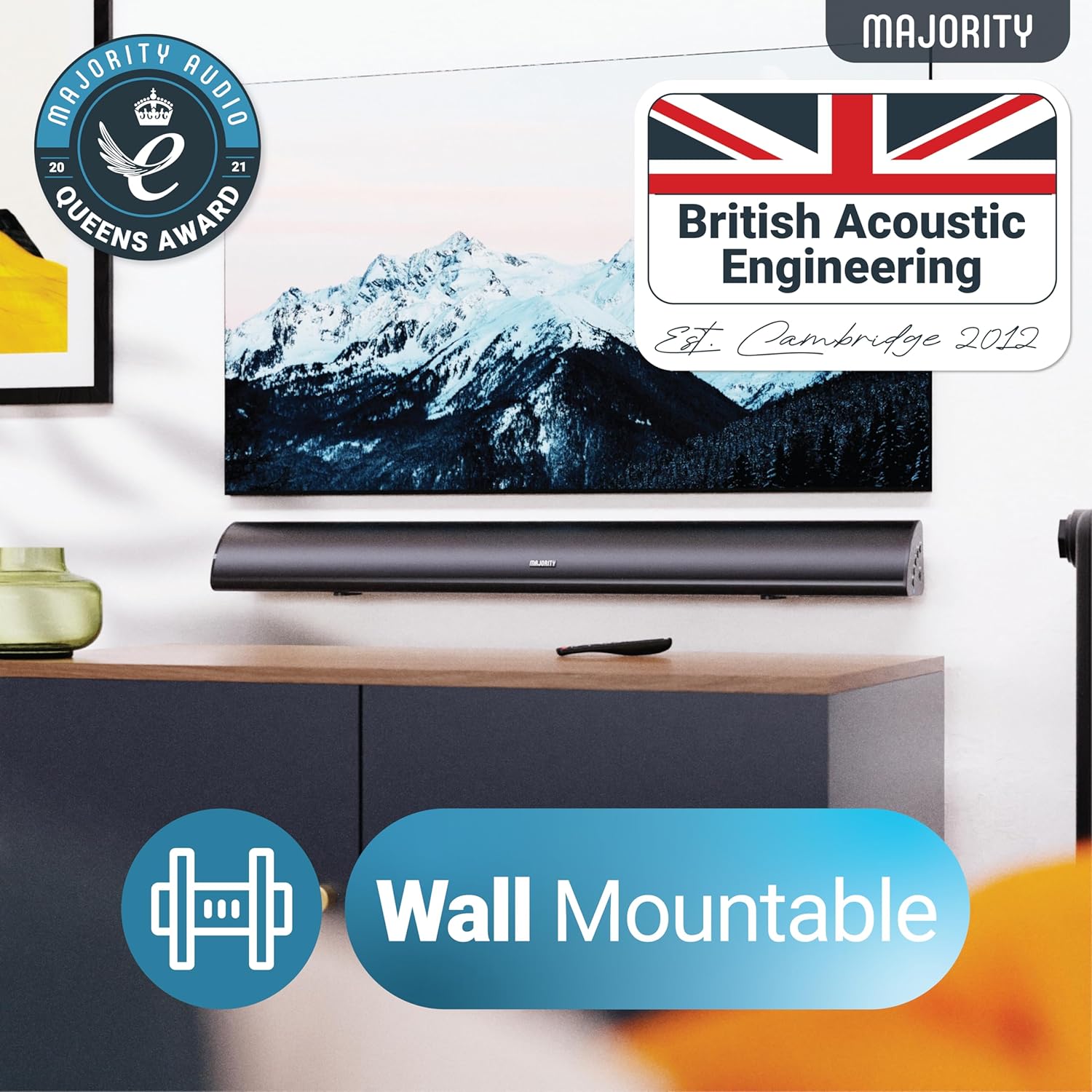 Soundbar cu Subwoofer integrat, Majority, Snowdon, 2.1, Bluetooth, PC, Wireless, AUX, 120 W, negru