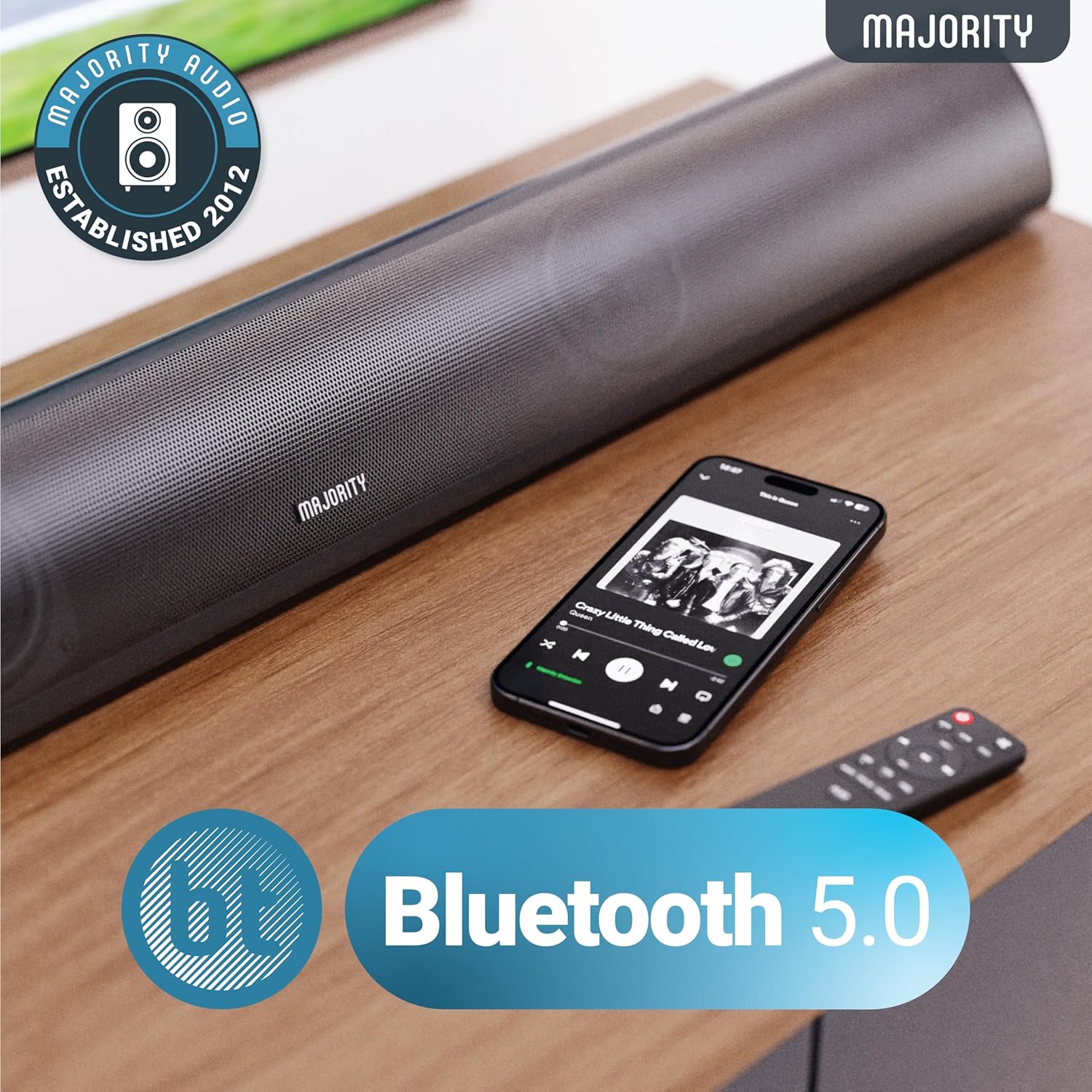 Soundbar cu Subwoofer integrat, Majority, Snowdon, 2.1, Bluetooth, PC, Wireless, AUX, 120 W, negru