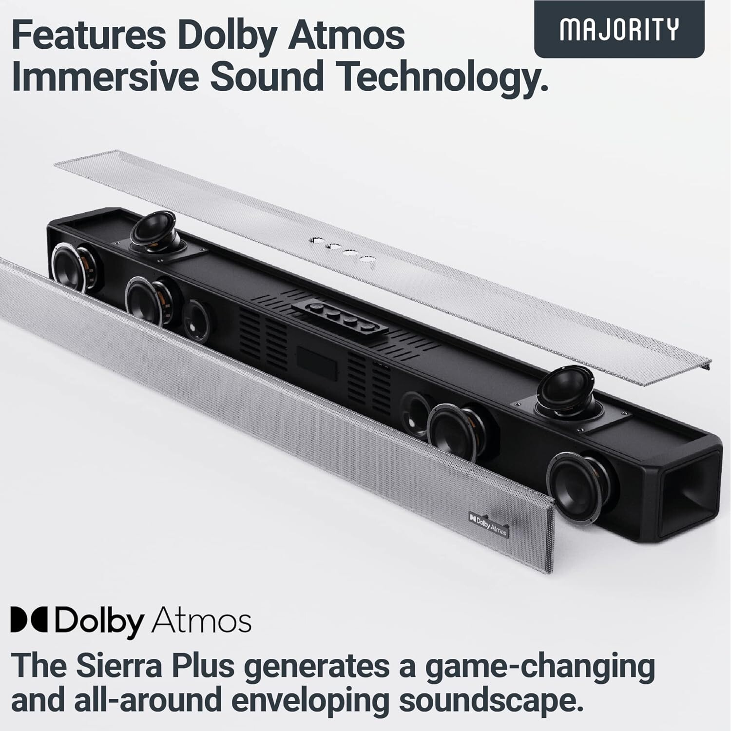 Soundbar Majority, Sierra Plus 2.1.2, Dolby Atmos, Bluetooth, PC, AUX, home theater, 400 W, negru