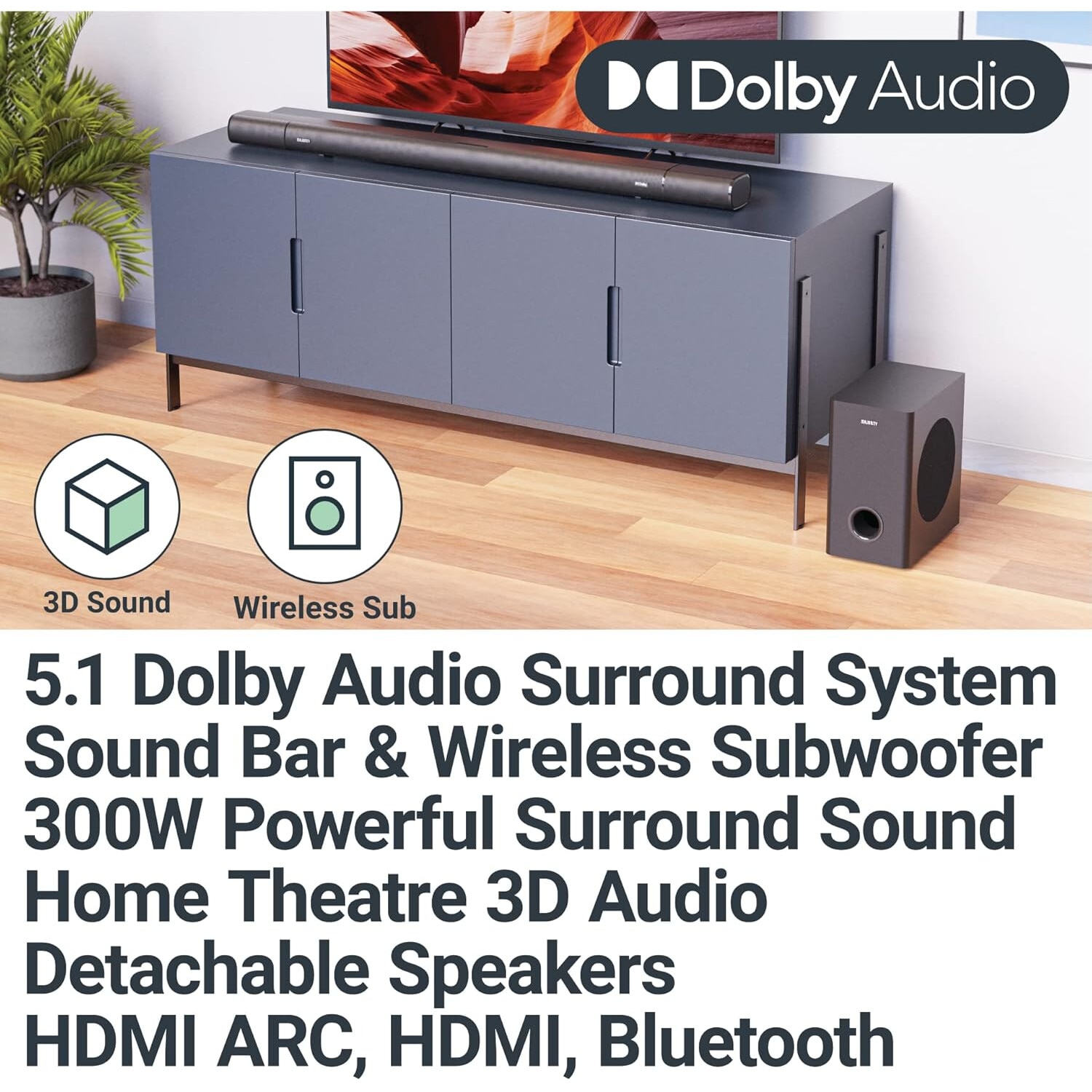 Soundbar Majority, Everest 5.1 Dolby Audio, Bluetooth, PC, AUX, home theater, Bluetooth, 300 W, negru