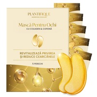 Masca hidratanta, plasturi pentru ochi PLANTIFIQUE cu colagen, cofeina, spirulina, muschi de mare, glucoza si extract de konjac, anti-cearcane, anti-rid, pentru ochi umflati, revitalizanta si iluminatoare, 5 perechi