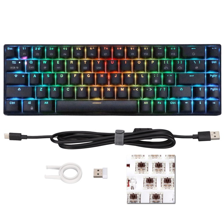 Set de keycaps PBT, Jormftte, pentru tastaturi mecanice, 114 taste, maro inchis