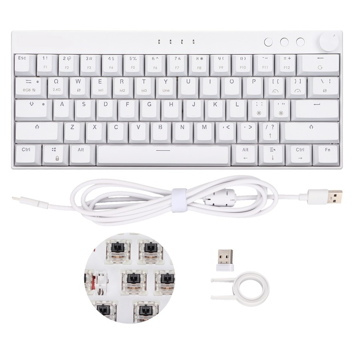 Tastatura si mouse set Jormftte, retro, consum redus, wireless, 68 taste, culoare mov multicolor