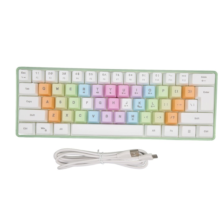Tastatura si mouse wireless set Jormftte, retro, consum redus, roz, 68 taste
