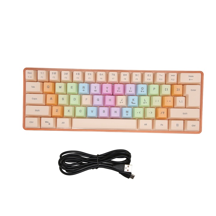 Tastatura mecanica 64 taste Jormftte, rosu, conectare wireless 4G/Bluetooth/Type C, ergonomica, 1800mAh