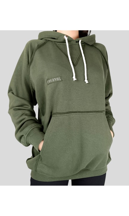 Hanorac oversize CELEVRI femei, kaki, bumbac premium, cu glugă și buzunar central