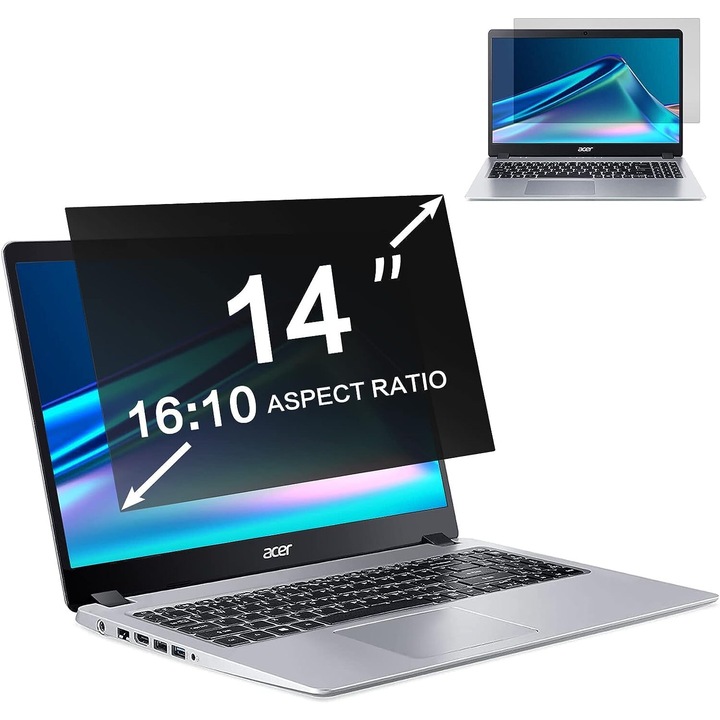 Filtru confidentialitate, GOSTOCK®, 14", 16:10, Pentru laptop, Detasabil, 2 optiuni de montare, Negru