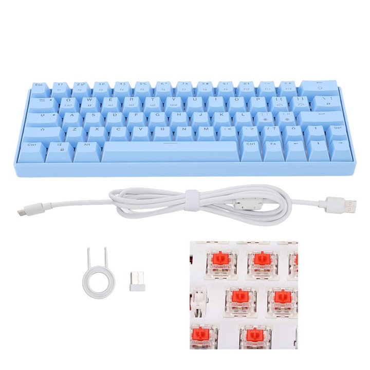 Tastatura mecanica Jormftte, 68 taste, conectare wireless si cablat, comutare rapida, alba