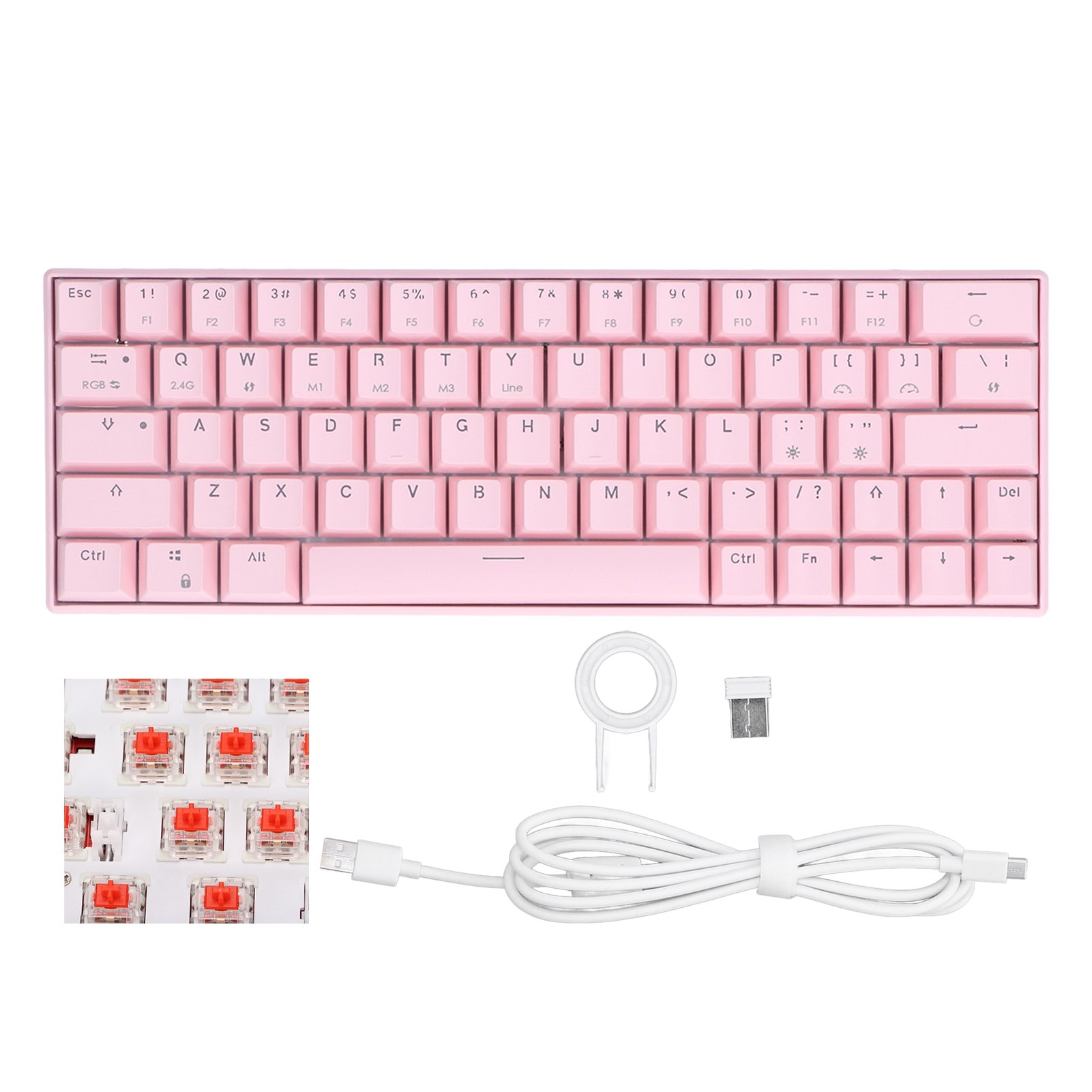 Tastatura mecanica wireless 3 moduri, Mmgoqqt, 64 taste, iluminare