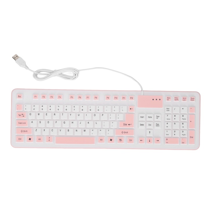 Set tastatura si mouse wireless Jormftte, 86 taste, design retro, colorat, USB, albastru