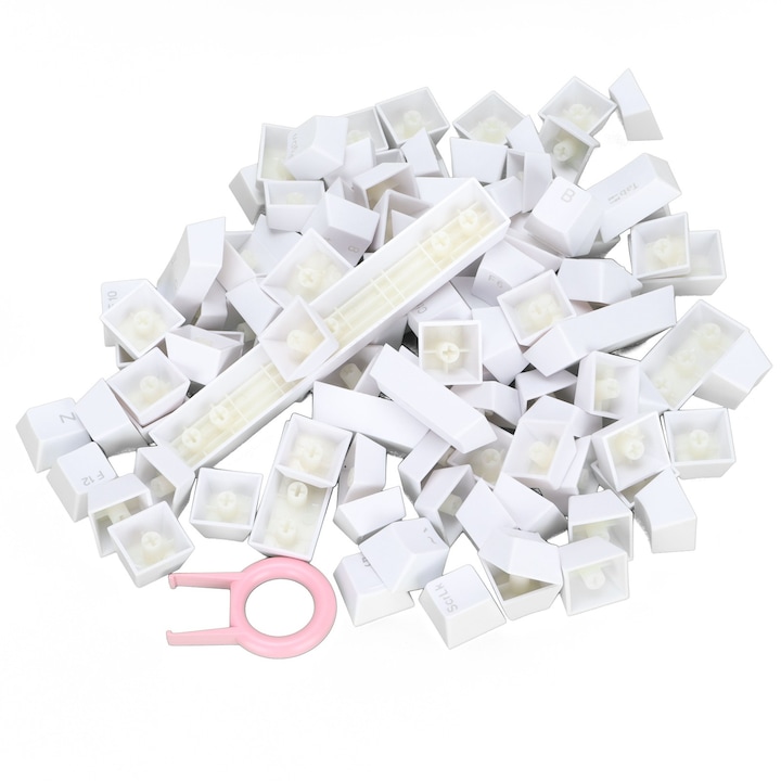 Set de 132 capace pentru taste, Jormftte, ABS, design ergonomic, rezistent la uzura, culori alb-negru transparent