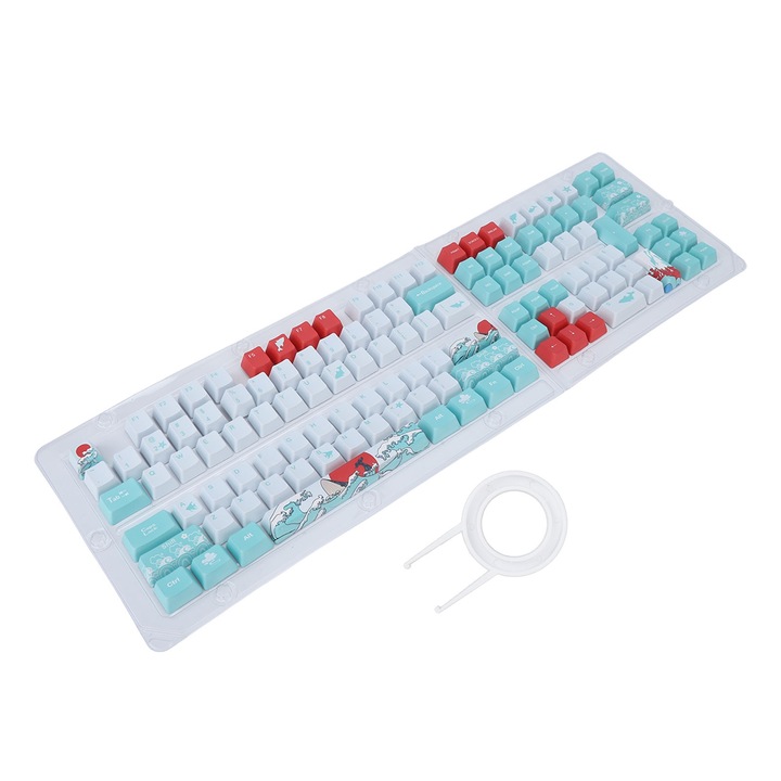Set de keycaps Jormftte PBT XDA, 125 taste, ergonomic, roz-albastru