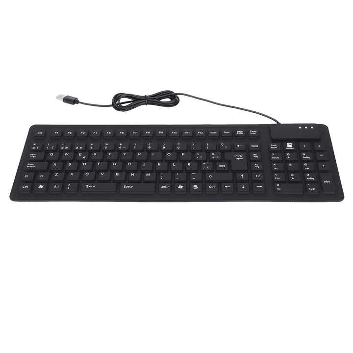 Set tastatura si mouse Jormftte, wireless, compact, ergonomic, alb cu caractere albastre