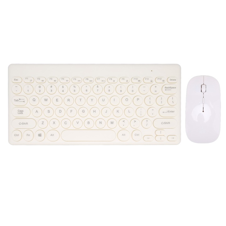 Tastatura wireless Jormftte, 78 taste, capace rotunde, design compact, alb
