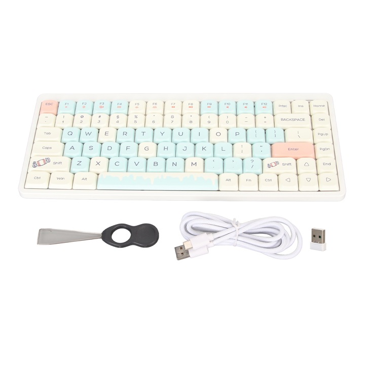 Tastatura mecanica Jormftte 61 taste, RGB iluminare de fundal, mod dual wireless 2.4G si cablat, baterie reincarcabila 1850mA, compacta