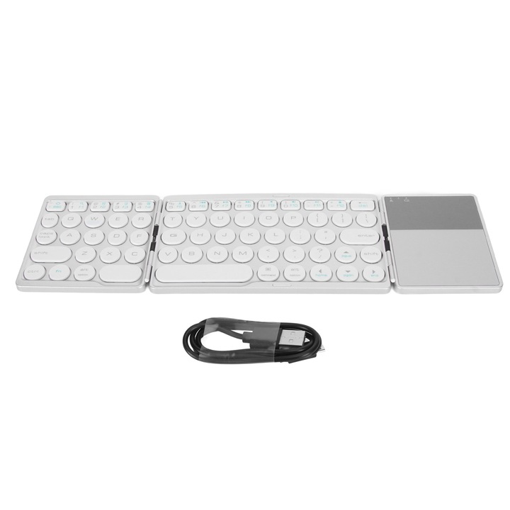 Tastatura wireless mini Jormftte, iluminare RGB, conexiune BT, alb