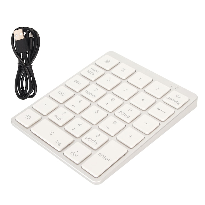 Tastatura wireless Jormftte, 78 taste, design ergonomic, capace rotunde, alb