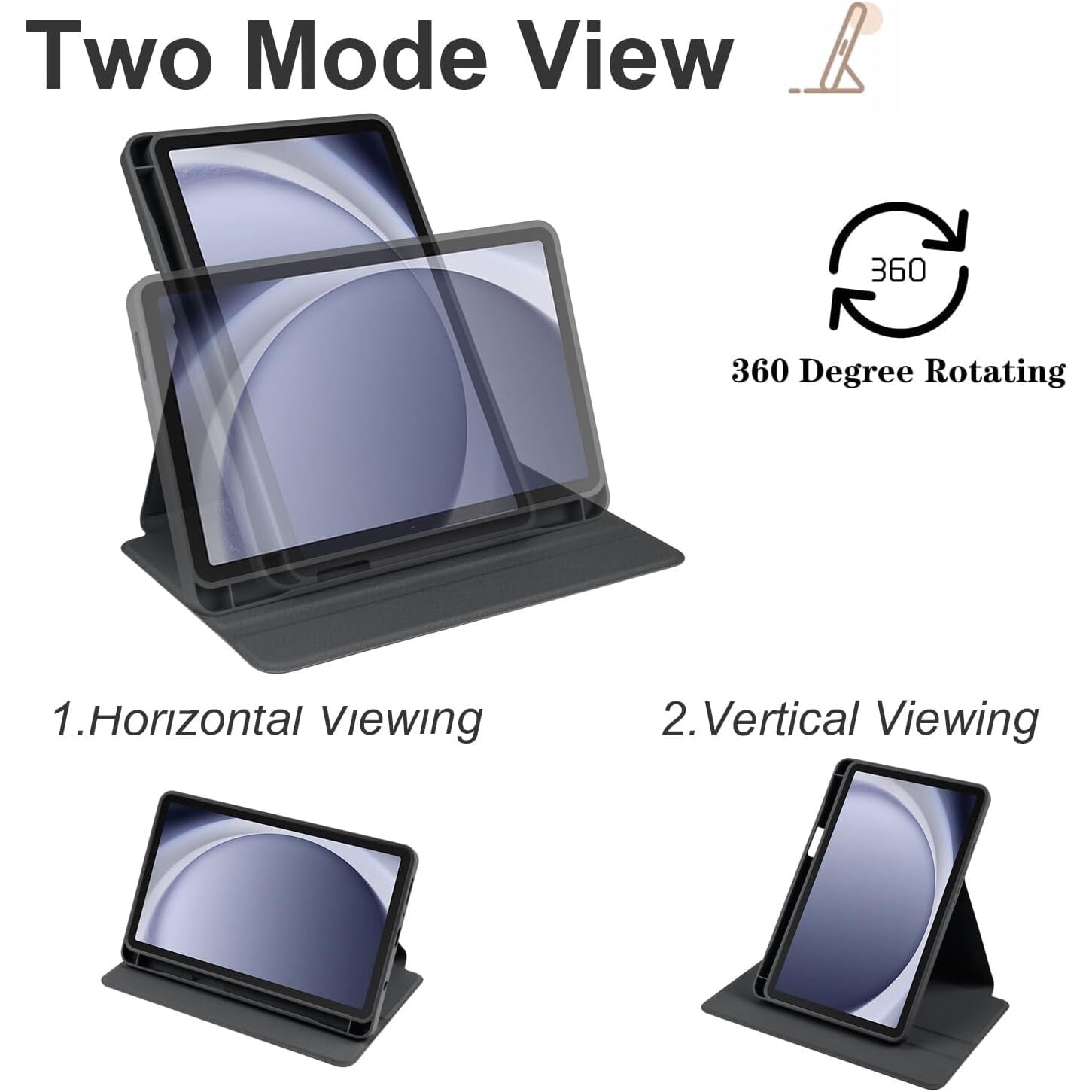 Husa pentru tableta Samsung Galaxy A9 8.7" cu stand Rotativ, suport S-Pen - Negru