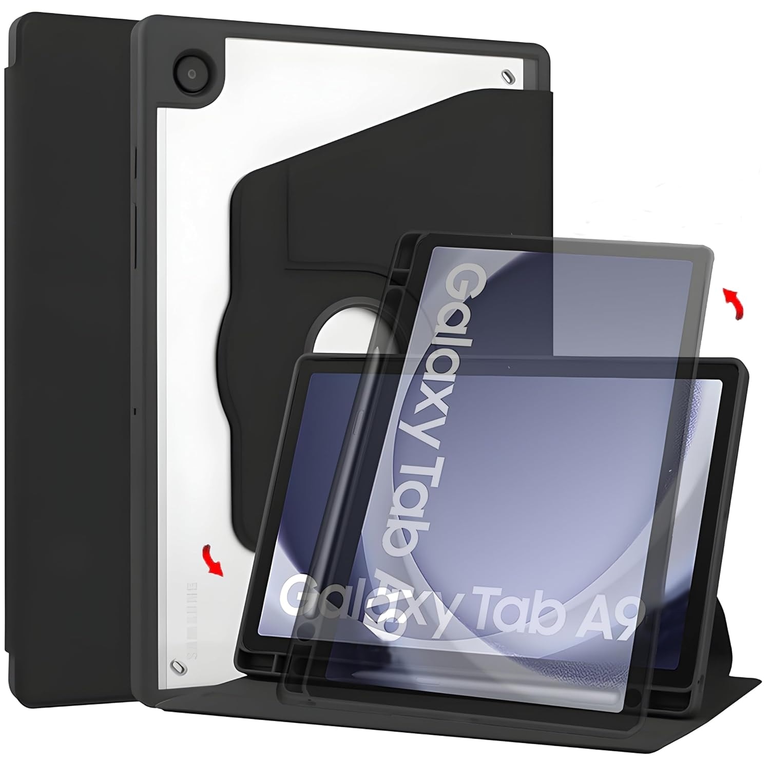 Husa pentru tableta Samsung Galaxy A9 8.7" cu stand Rotativ, suport S-Pen - Negru