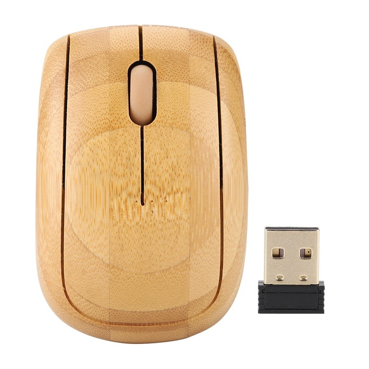 Jormftte bambusz vezeték nélküli optikai egér, 2.4GHz, kényelmes, tartós, természetes szín