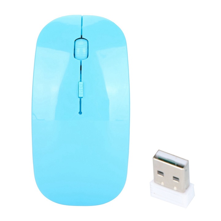 Egér vezeték nélküli Jormftte ergonómikus, vékony kivitel, kék színű, 2.4G, USB vevővel