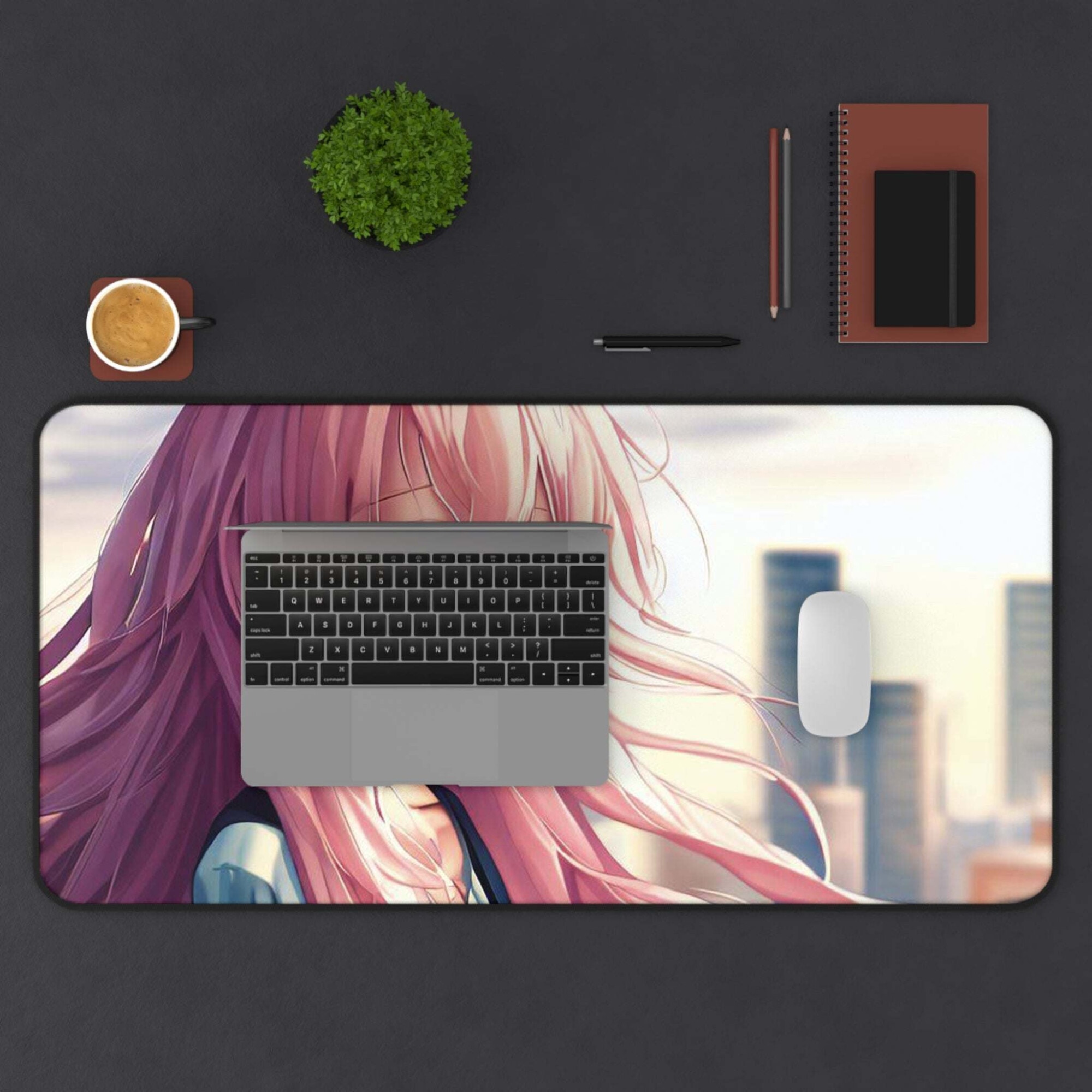 Mousepad, Jormftte, Anime Girl cu par roz, 4mm neopren, 80 x 40 cm