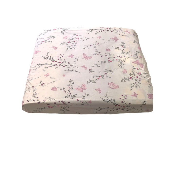 Чаршаф, 100% памук, размери 60 x 120 x 10 см, розов десен с клони