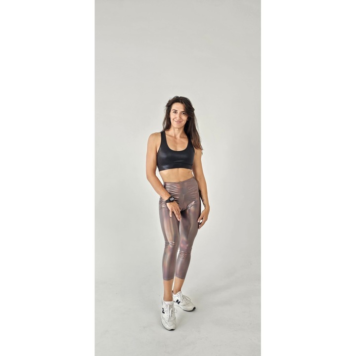 Colanti luciosi metalizati cu talie inalta 333, Maro