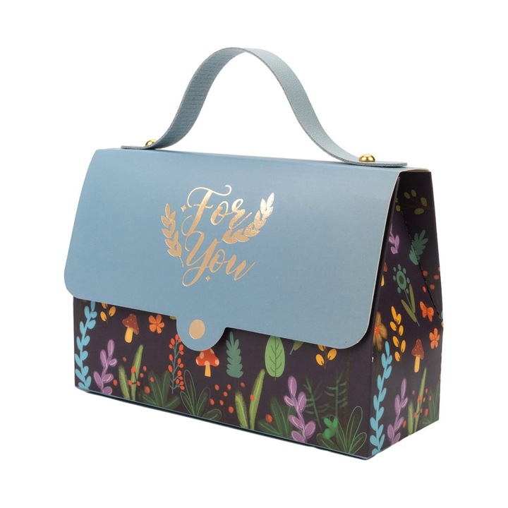 Cutie gentuta model floral cu maner si mesaj Love You - bleu (set 50 buc), Createur