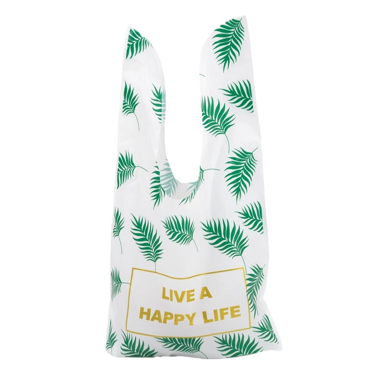 Найлонови торбички модел Rabbit с надпис Live a happy life - зелени (комплект от 50 бр.), Createur