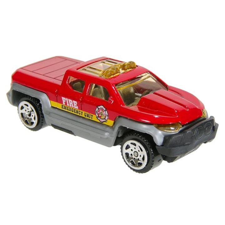 Vehicul de santier in miniatura Antbro® masina de pompieri cu scala de 1:64 si schelet metalic, rosie, 7x3x3 cm