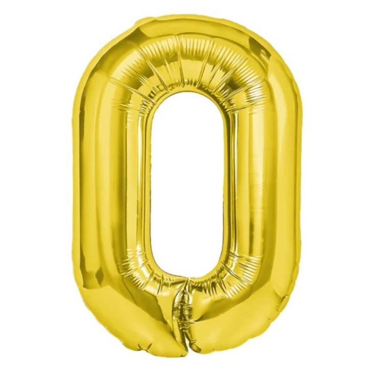 Балон от фолио Leski, фигурка с цифра, тема рожден ден 40 см, индивидуална опаковка, включена сламка, надуване с въздух или хелий, златен, цифра 0