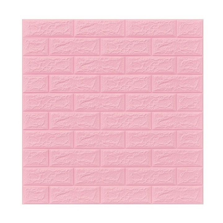 Set 10 Placi Tapet 3D, By Fitilomania, 70 x 77 cm, Grosime 3 mm, din Polietilena, Model Caramida, Suprafata acoperita 5.3 mp, Roz