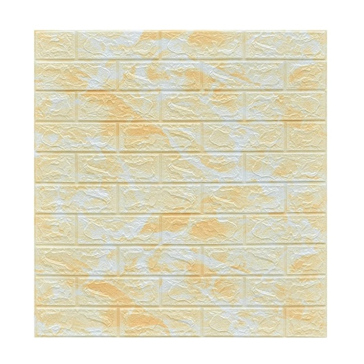 Комплект от 10 3D стикерни тапетни плочки, стикер, имитация на тухла, водоустойчив, 70 см x 77 см, покрита повърхност 5,3 кв. м, ванилово жълто