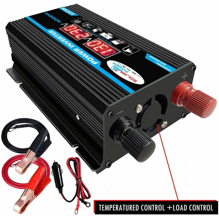 Автомобилен инвертор, 12V/220V, 4000W, с дистанционно управление и два AC контакта, многоцветен