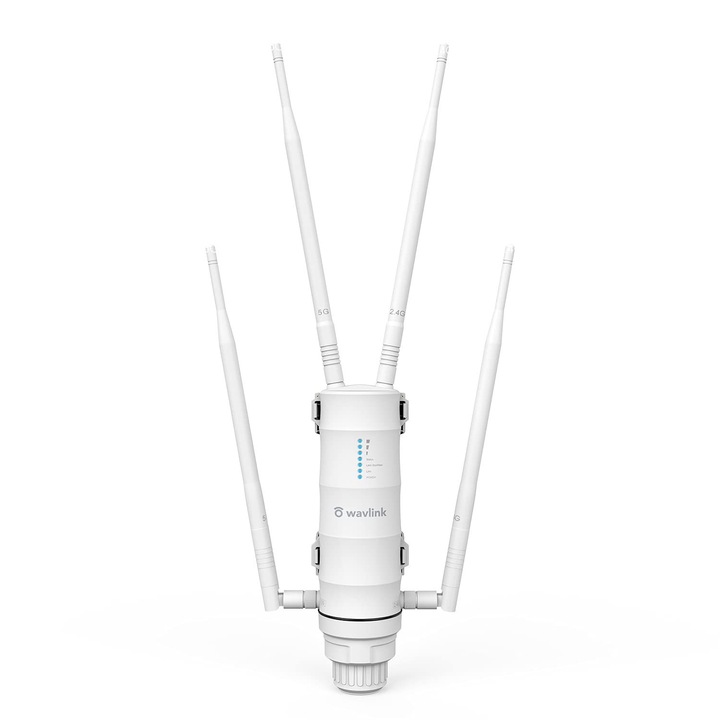Vezeték nélküli jelerősítő, WAVLINK AC1200, WiFi hálózati hatótávolság-bővítő, 4 levehető antenna, fehér