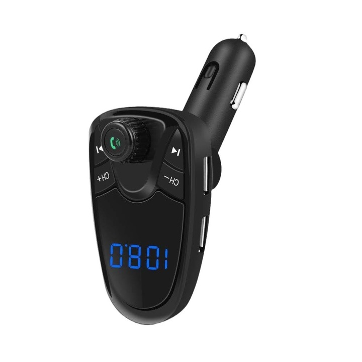 Bluetooth FM adó, Nulaxy, KM18, 1,44 hüvelykes képernyő, fekete