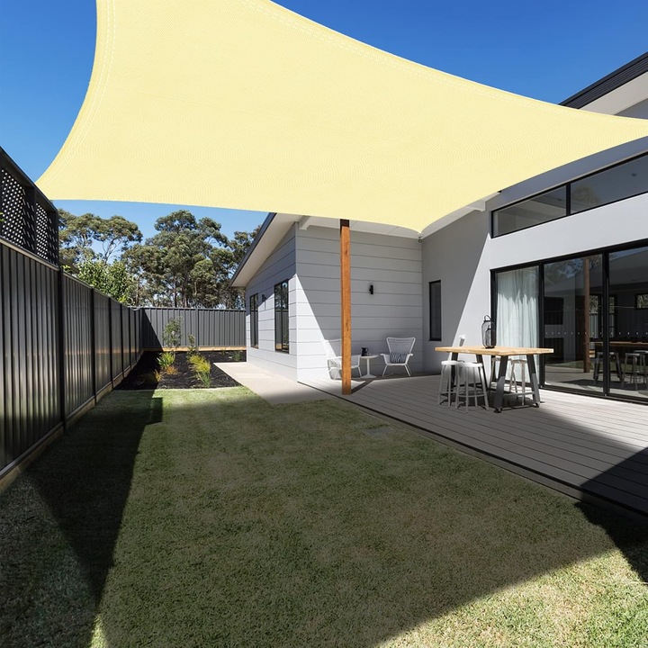 Правоъгълен сенник 3x6м, Кремав, Водоустойчив, UV защита за Градина, Външна Тераса, Вътрешен двор, Басейн, с Безплатно въже