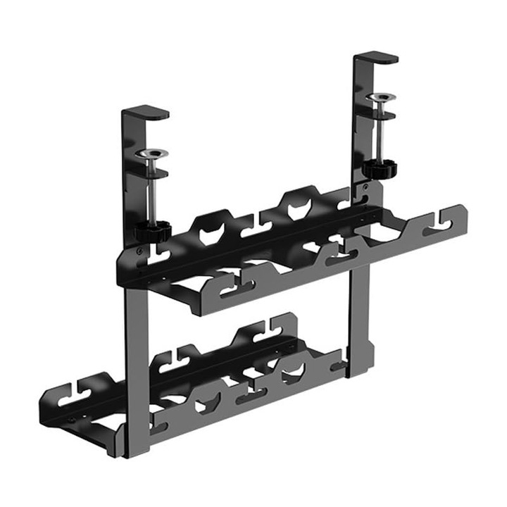 Органайзер за кабели за бюро, WALALLA, стомана, два слоя, капацитет 20,4 кг, 40x39 см, черен