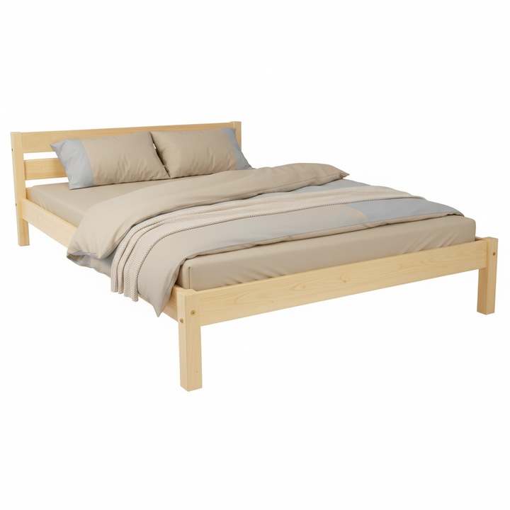 Pat matrimonial Sally, Transilvan, Lemn Masiv, Model 3/1, 140x190 cm, Lacuit